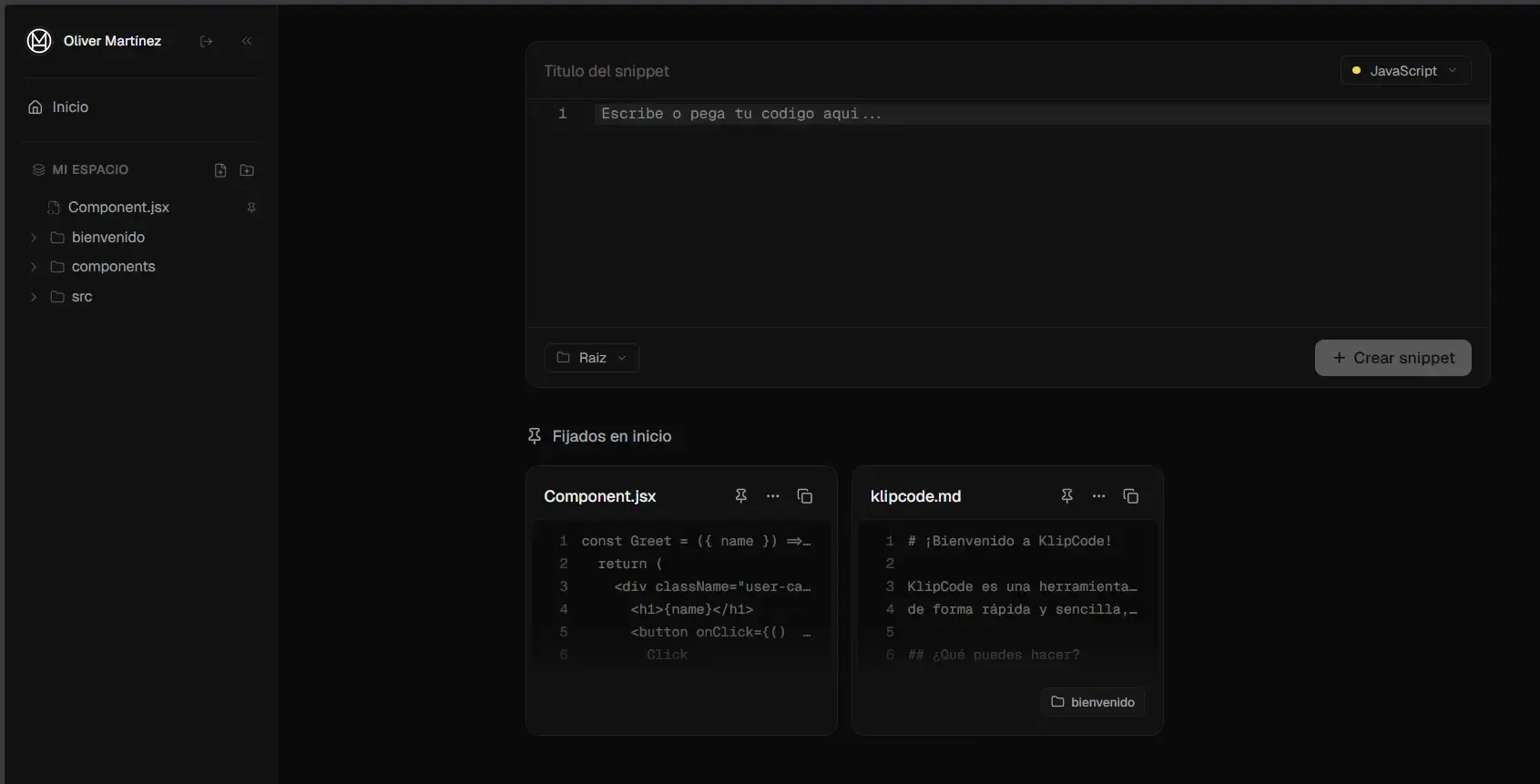 KlipCode application interface